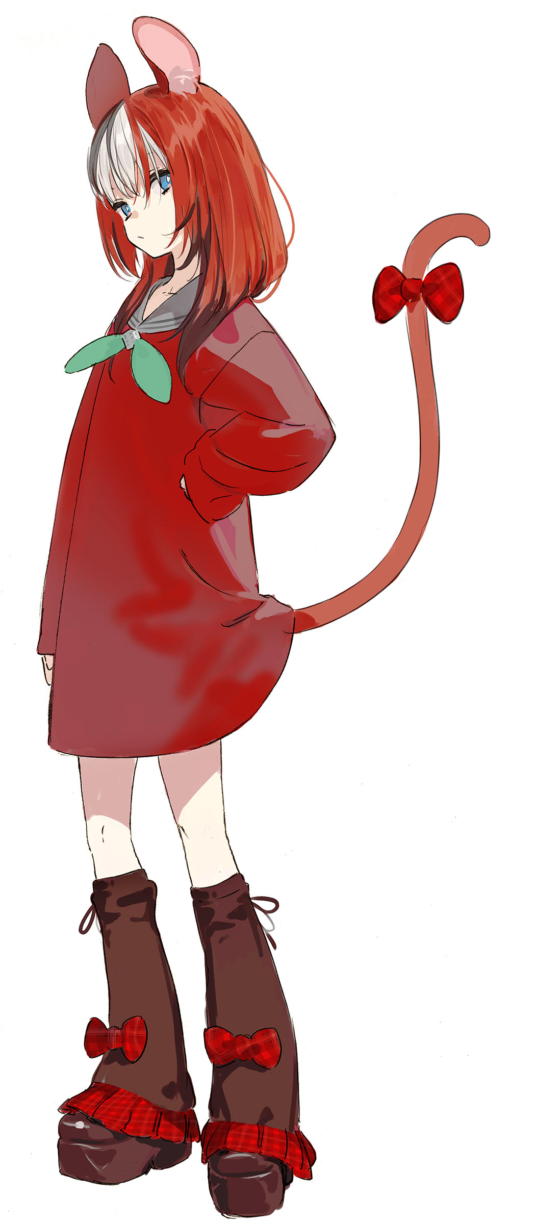 1girl, absurdres, alternate_costume, alternate_hairstyle, animal_ears, aqua_neckerchief, arm_at_side, black_boots