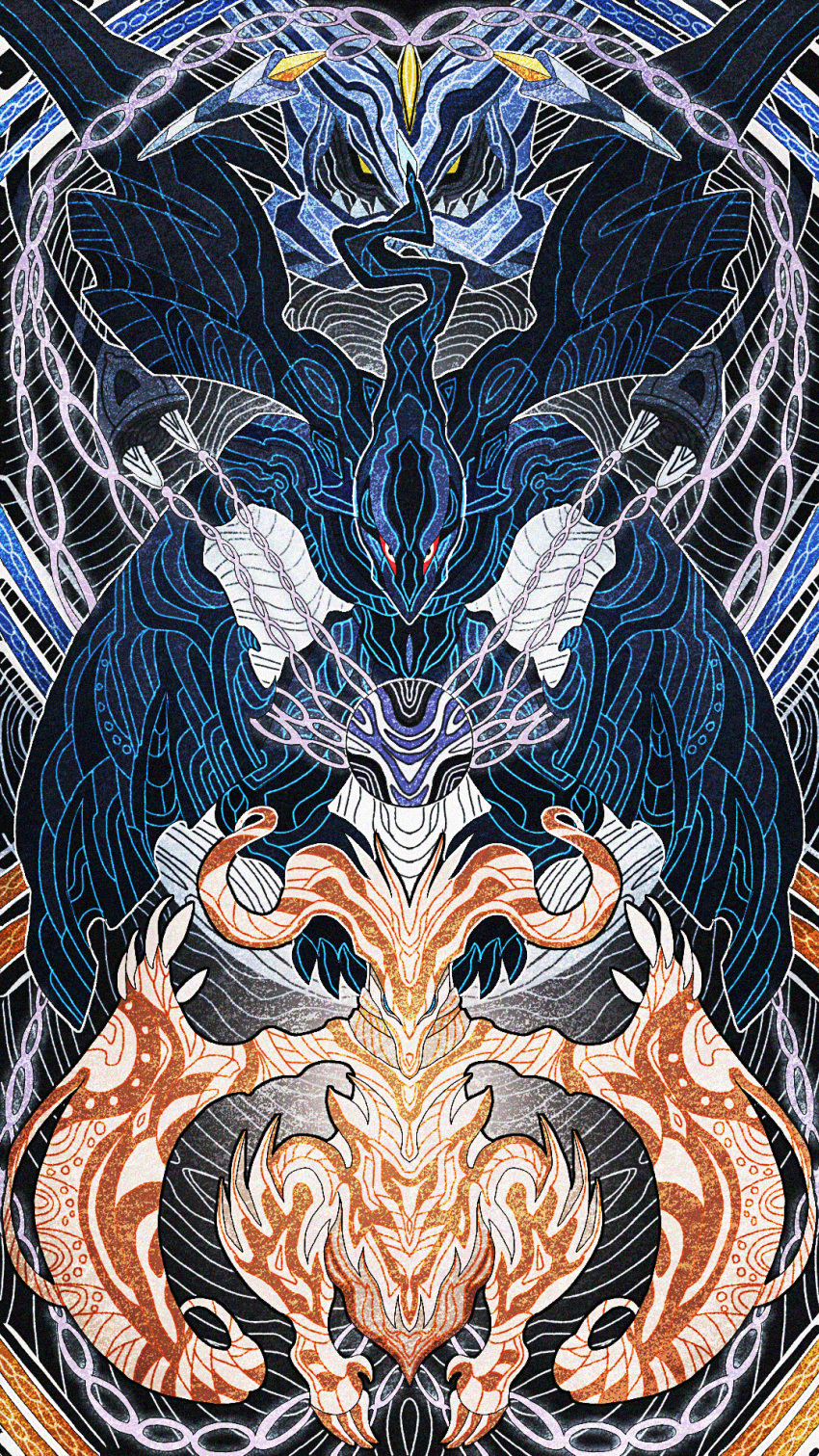 blue_eyes, claws, colored_sclera, commentary_request, dna_splicers_(pokemon), dragon, dragon_wings, highres