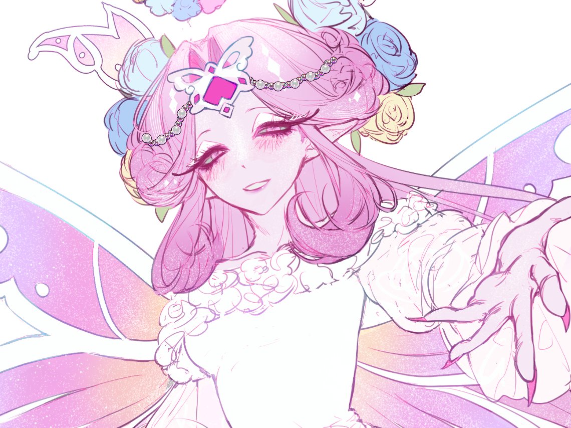 1girl, brooch, bug, butterfly, colored_skin, commentary, cookie_run, cookie_run:_kingdom