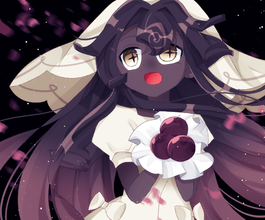 1girl, black_forest_cookie, bouquet, bridal_veil, brown_hair, cherry, cookie_run, cookie_run:_kingdom