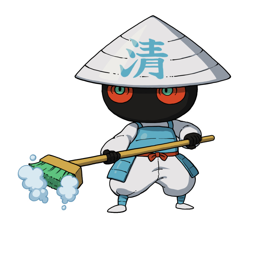 broom, colored_sclera, full_body, hat, highres, holding, holding_broom, katazukerai
