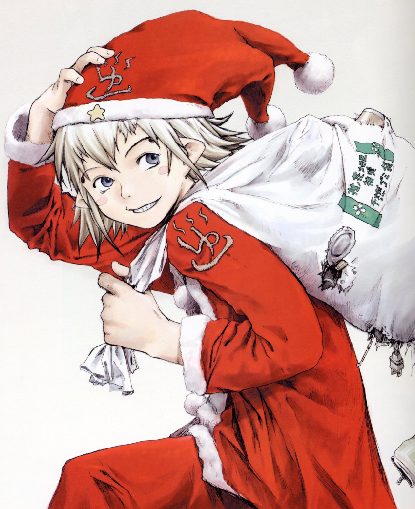 1girl, abe_yoshitoshi, blonde_hair, blue_eyes, blush_stickers, christmas, niea_(niea_7), niea_7