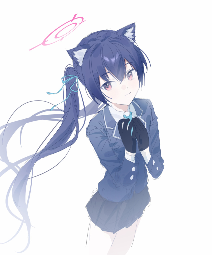 1girl, absurdres, animal_ear_fluff, animal_ears, bad_source, black_gloves, blue_archive, cat_ears