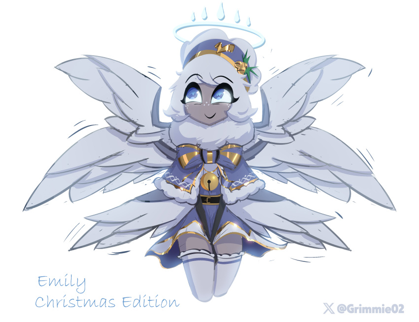 1girl, absurdres, angel_wings, artist_name, bell, blue_bow, blue_bowtie, blue_eyes