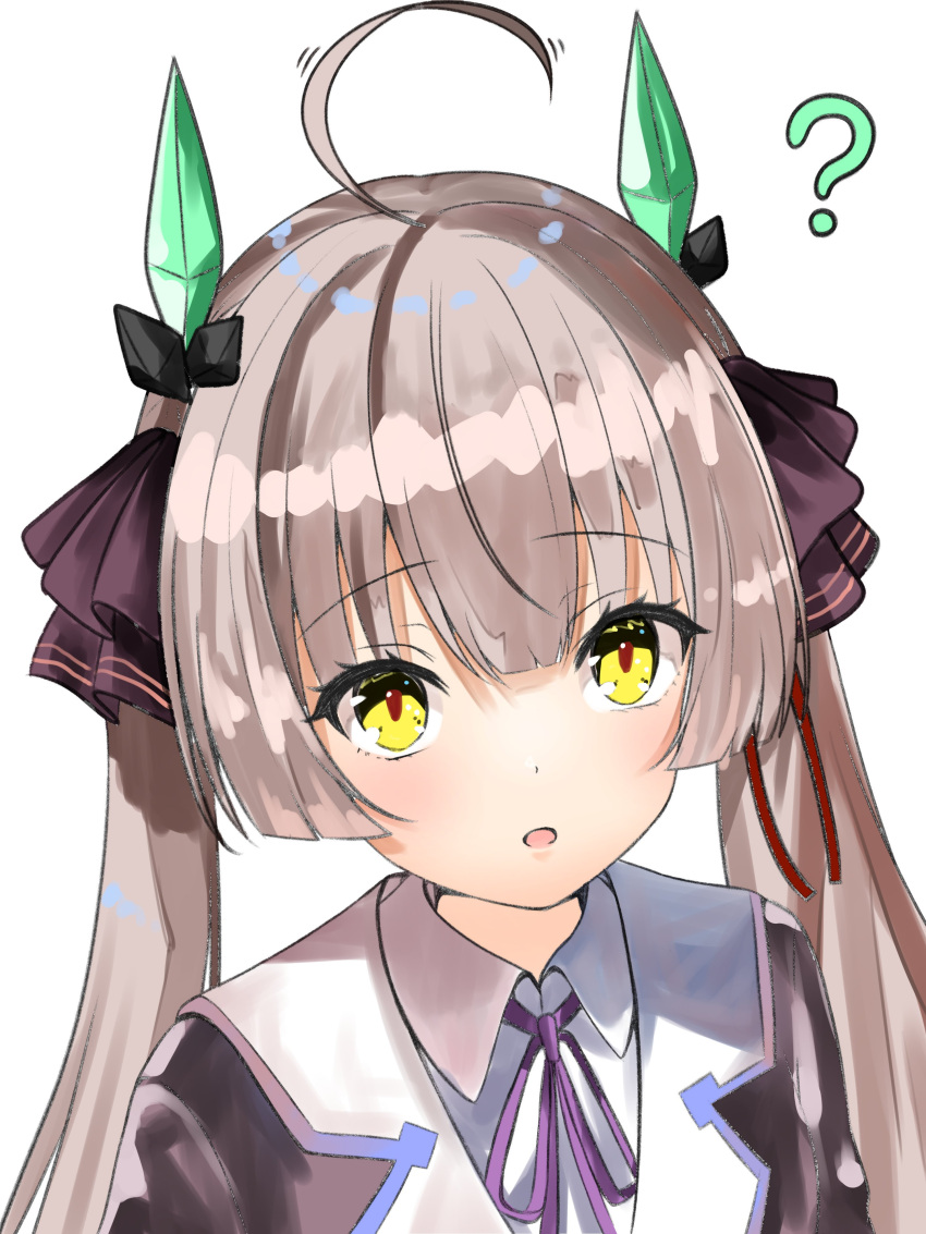 1girl, ?, absurdres, ahoge, blunt_bangs, heaven_burns_red, highres, horns