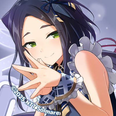 1girl, 2025, bare_arms, bare_shoulders, blue_hair, closed_mouth, commentary_request, copyright_notice