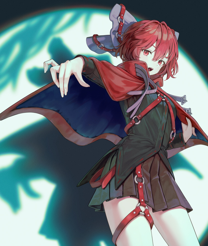 1girl, absurdres, belt, black_jacket, black_skirt, cape, highres, jacket