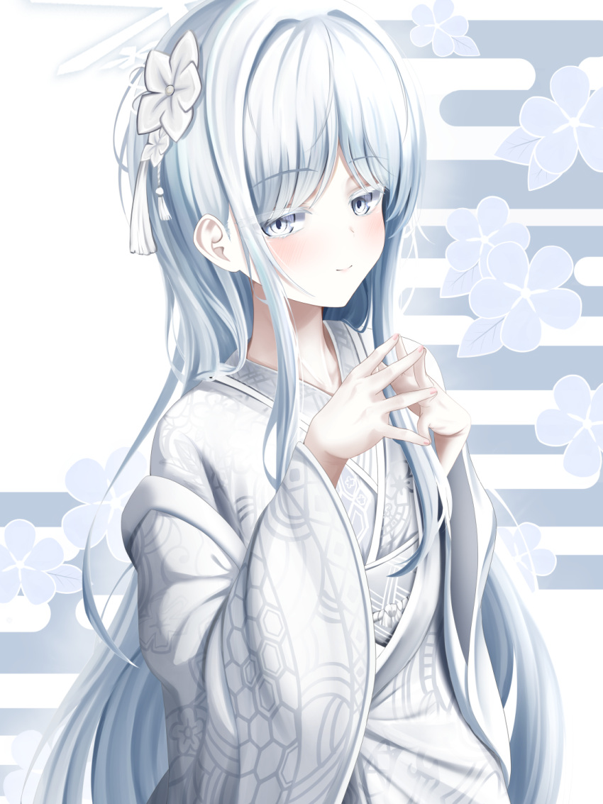 1girl, blue_archive, blush, closed_mouth, flower, hair_flower, hair_ornament, highres