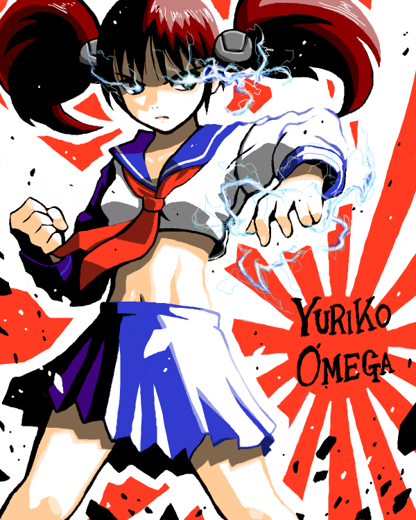 1girl, abs, asian, black_hair, blue_skirt, breasts, clenched_hand, command_&amp;_conquer