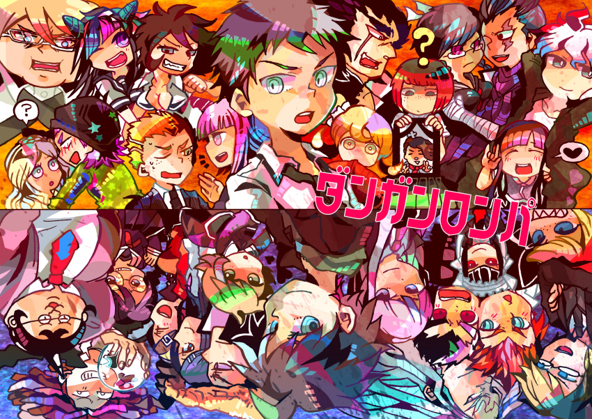 6+boys, 6+girls, ?, asahina_aoi, bandaged_arm, bandages, black_hair, blonde_hair
