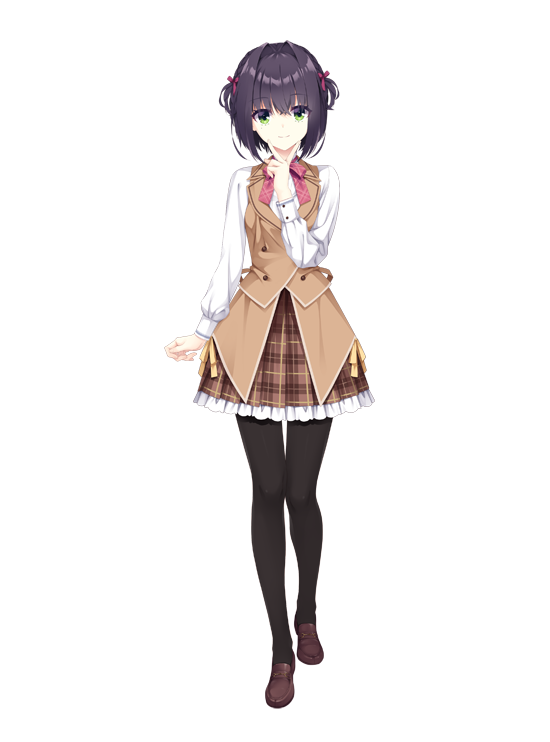 1girl, black_pantyhose, bow, bowtie, brown_hair, brown_shoes, brown_skirt, brown_vest