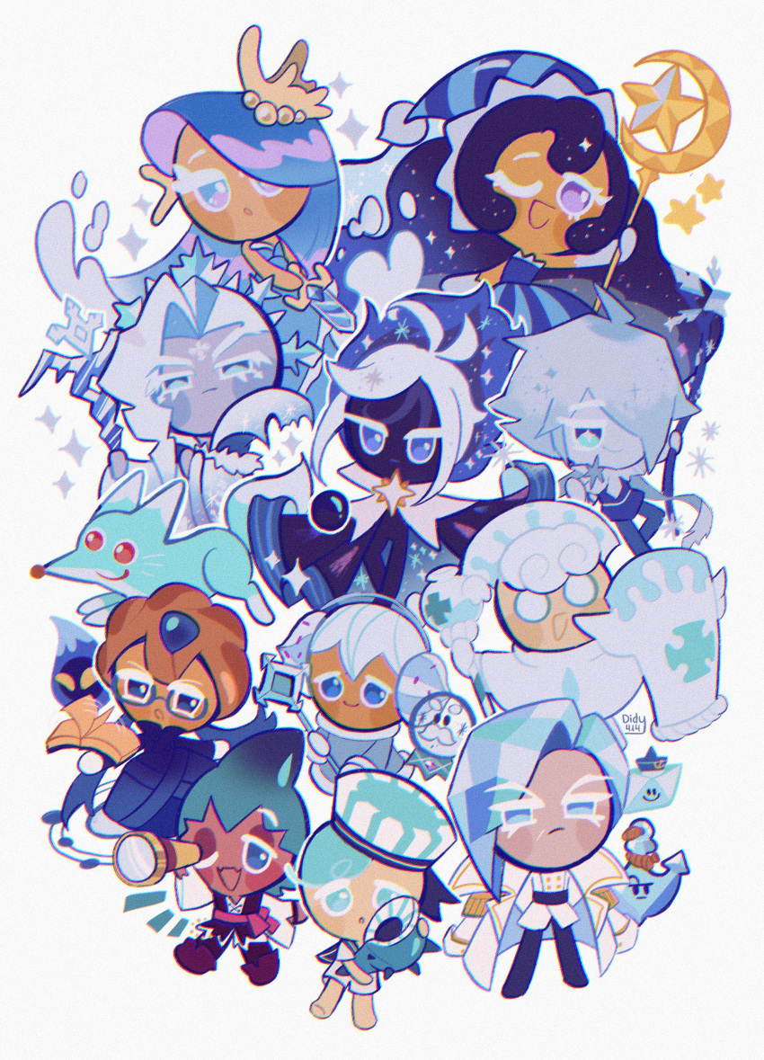 3boys, 3others, 5girls, :o, ;d, absurdres, animal, antenna_hair