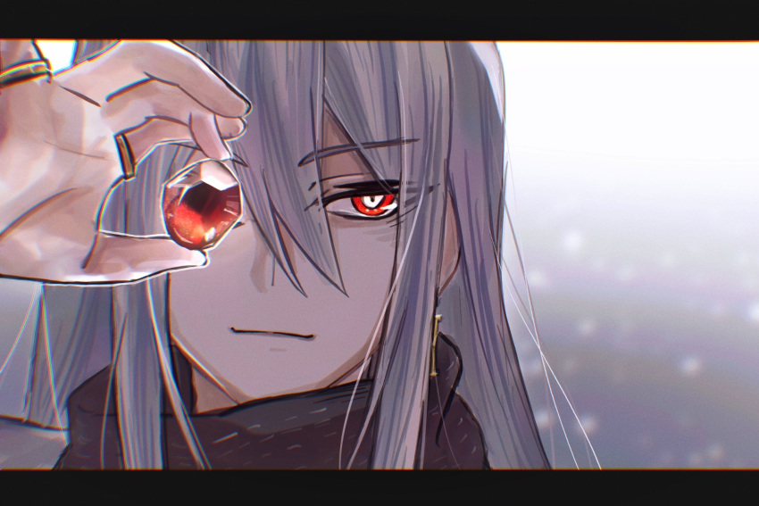 1boy, black_scarf, earrings, gem, gradient_background, hair_between_eyes, highres, ichinose_kazuma