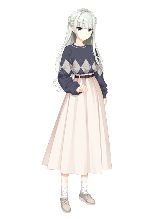 1girl, belt, blue_eyes, full_body, grey_hair, kobuichi, koishikawa_miku, limelight_lemonade_jam, long_hair, long_skirt, long_sleeves, looking_at_viewer, official_art, open_mouth, pink_skirt, shoes, skirt, sneakers, socks, solo, sweater, tachi-e, transparent_background, very_long_hair, white_socks, yuzu-soft