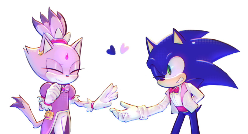 1boy, 1girl, animal_ears, blaze_the_cat, blaze_the_cat_(magical_girl), blue_fur, bow, bowtie