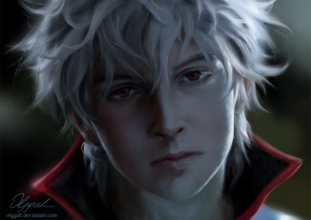 1boy, artist_name, closed_mouth, collared_shirt, commentary, deviantart_username, gintama, looking_at_viewer