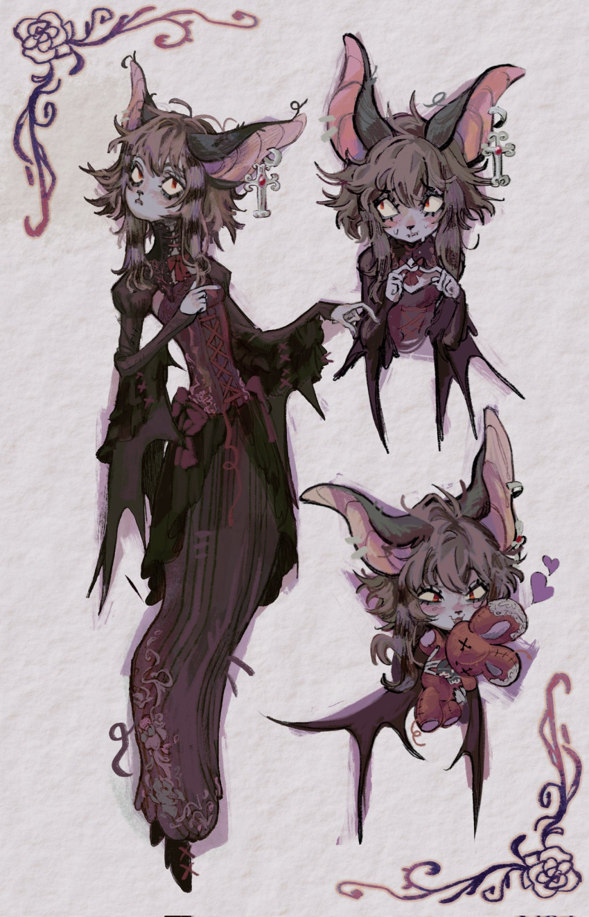 1girl, :<, :3, animal_ears, animal_nose, arm_up, bat_ears, bat_girl