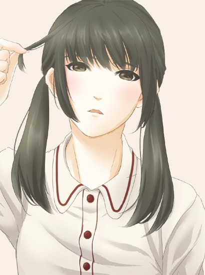 black_hair, blush, face, hair_grab, long_hair, open_mouth, original, payot, peyot, pipette_(artist), solo