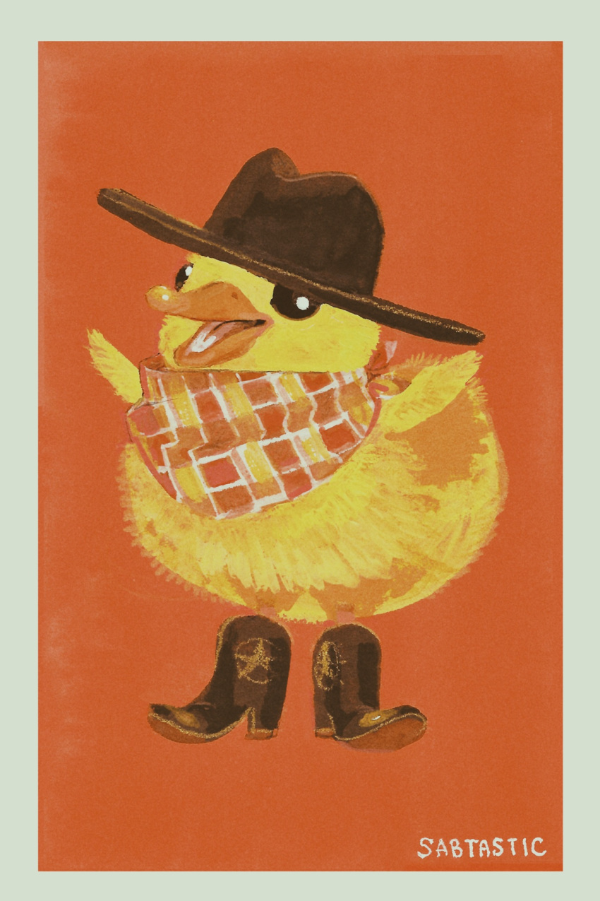 animal, animal_focus, baby_animal, bandana, bandana_around_neck, bird, boots, border