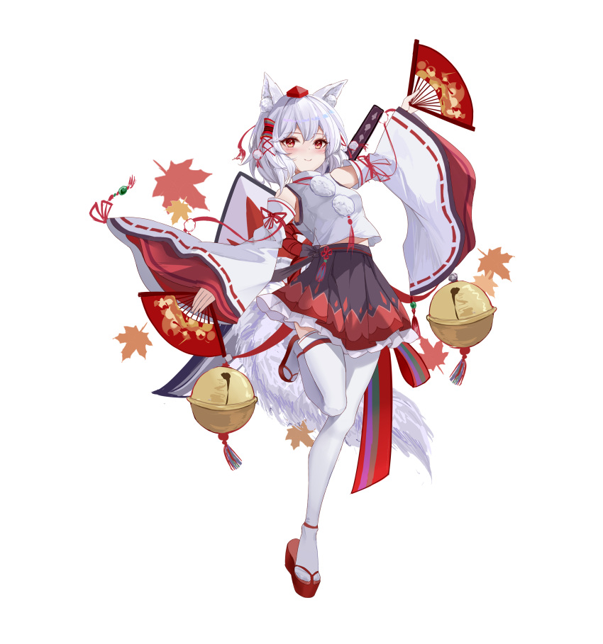 1girl, absurdres, animal_ear_fluff, animal_ears, artistic_error, black_skirt, hand_fan, hat