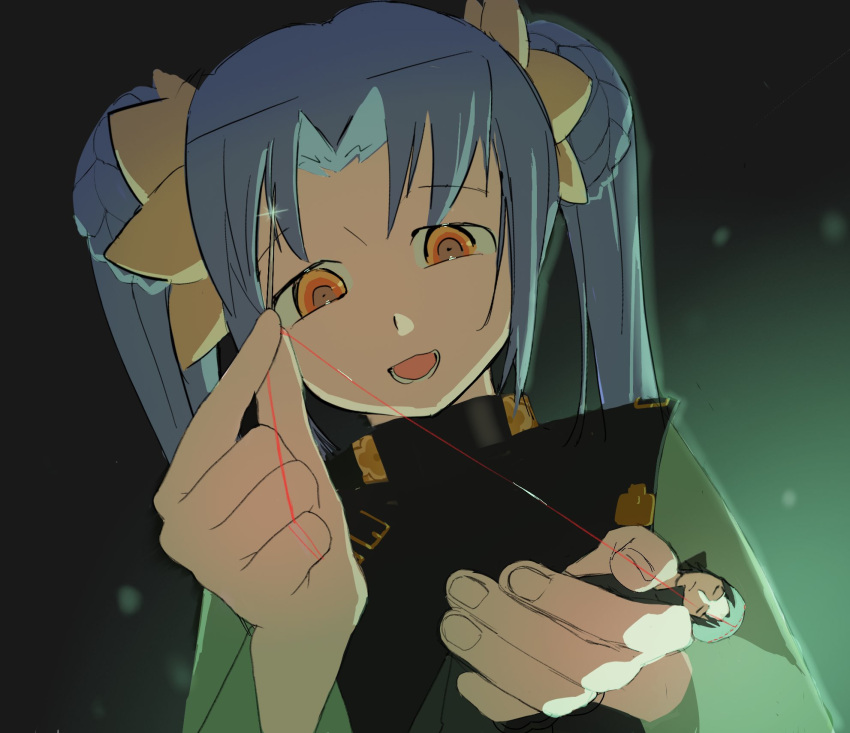 1boy, 1girl, allyouneedisuwu, black_coat, black_hair, black_vest, blue_hair, chinese_clothes