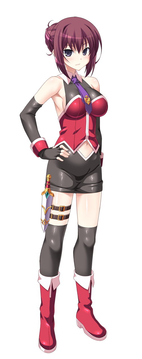 1girl, aoi_masami, asamiya_minami, black_gloves, black_shorts, black_thighhighs, boots, brown_eyes