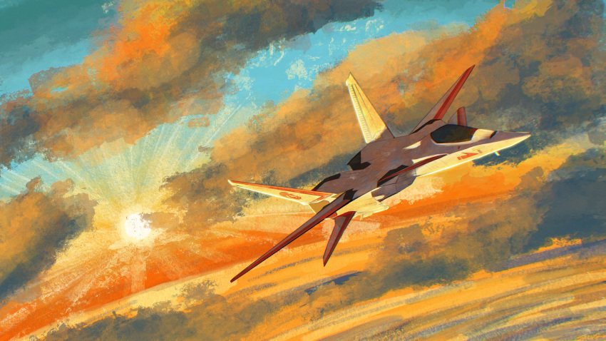 absurdres, ace_combat, ace_combat_2, aircraft, airplane, blue_sky, clouds, english_commentary