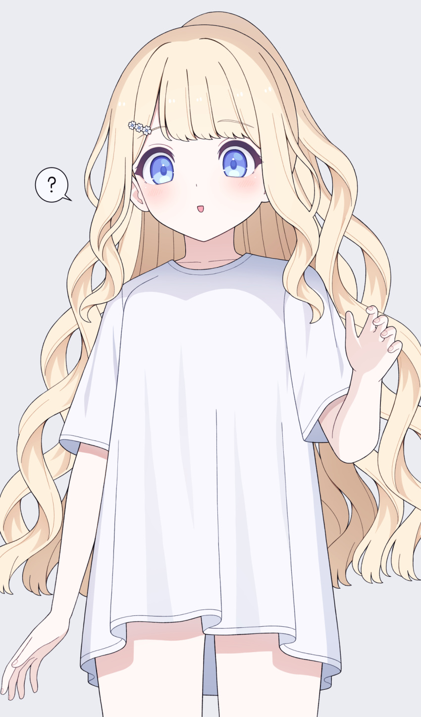 1girl, ?, blonde_hair, blue_eyes, commentary_request, cowboy_shot, dot_nose, drill_hair