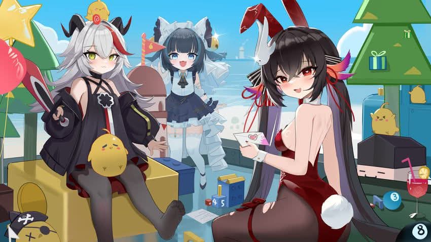 azur_lane, chick, happy, heart-shaped_pupils, horns, letter, little_aegir_(azur_lane), little_cheshire_(azur_lane)