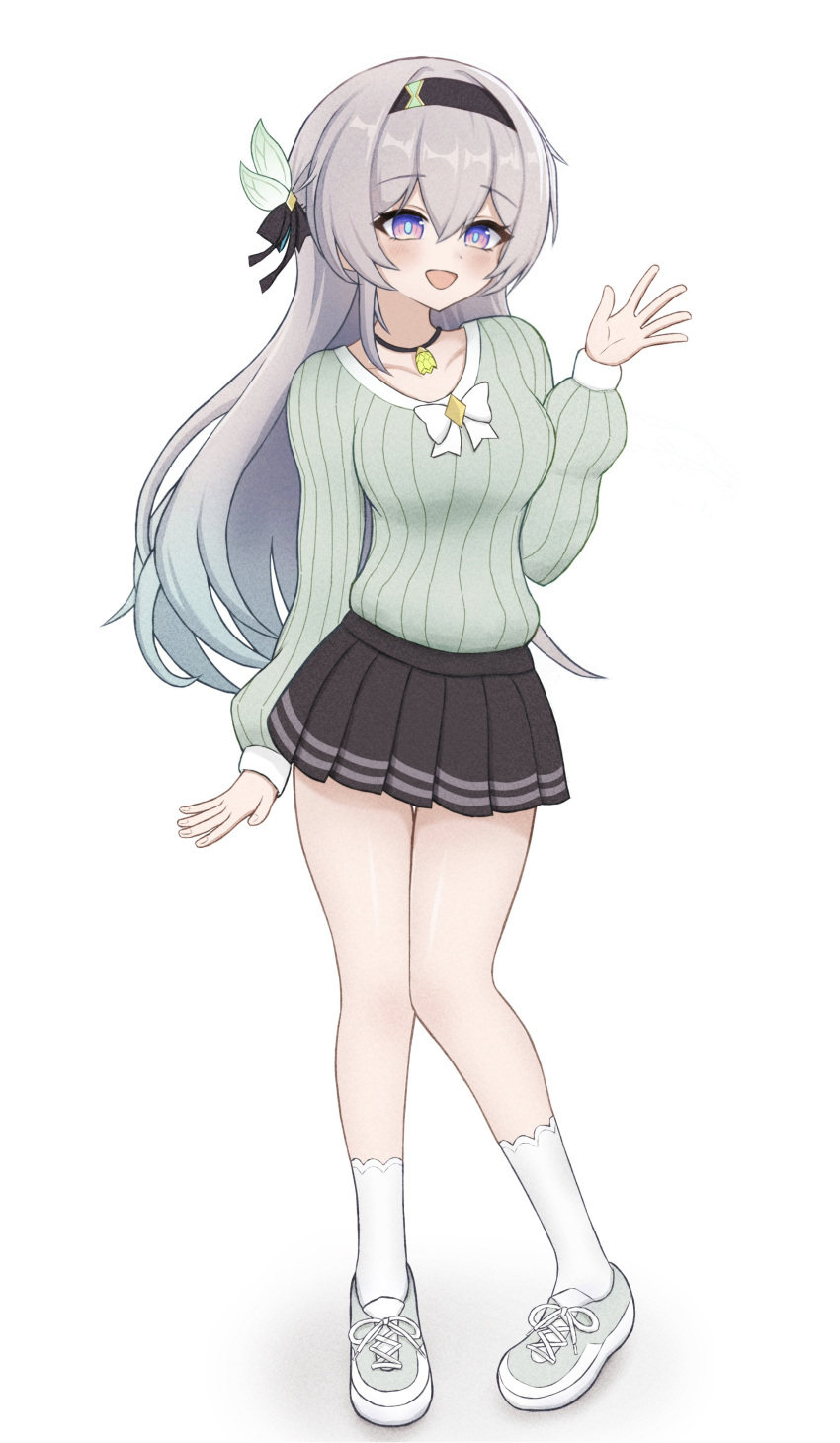 1girl, absurdres, black_hairband, black_skirt, blush, firefly_(honkai:_star_rail), gradient_eyes, gradient_hair