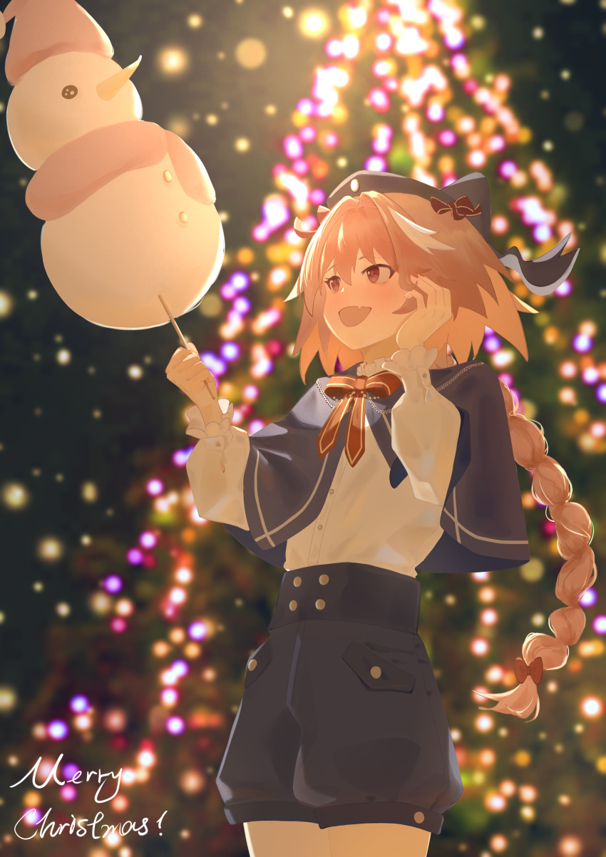1boy, absurdres, astolfo_(angel_breath)_(fate), astolfo_(fate), blue_hat, blue_shorts, bow, bowtie