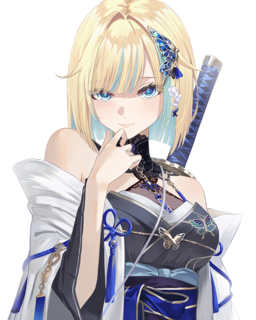 1girl, aizawa_ema, aizawa_ema_(5th_costume), animal_print, aqua_hair, aqua_streaks, bare_shoulders, black_dress