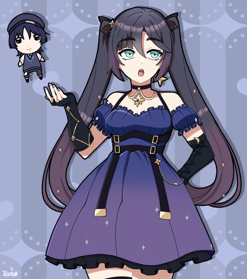 1girl, alternate_costume, aqua_necktie, aqua_trim, arm_behind_back, artist_name, asymmetrical_gloves, belt
