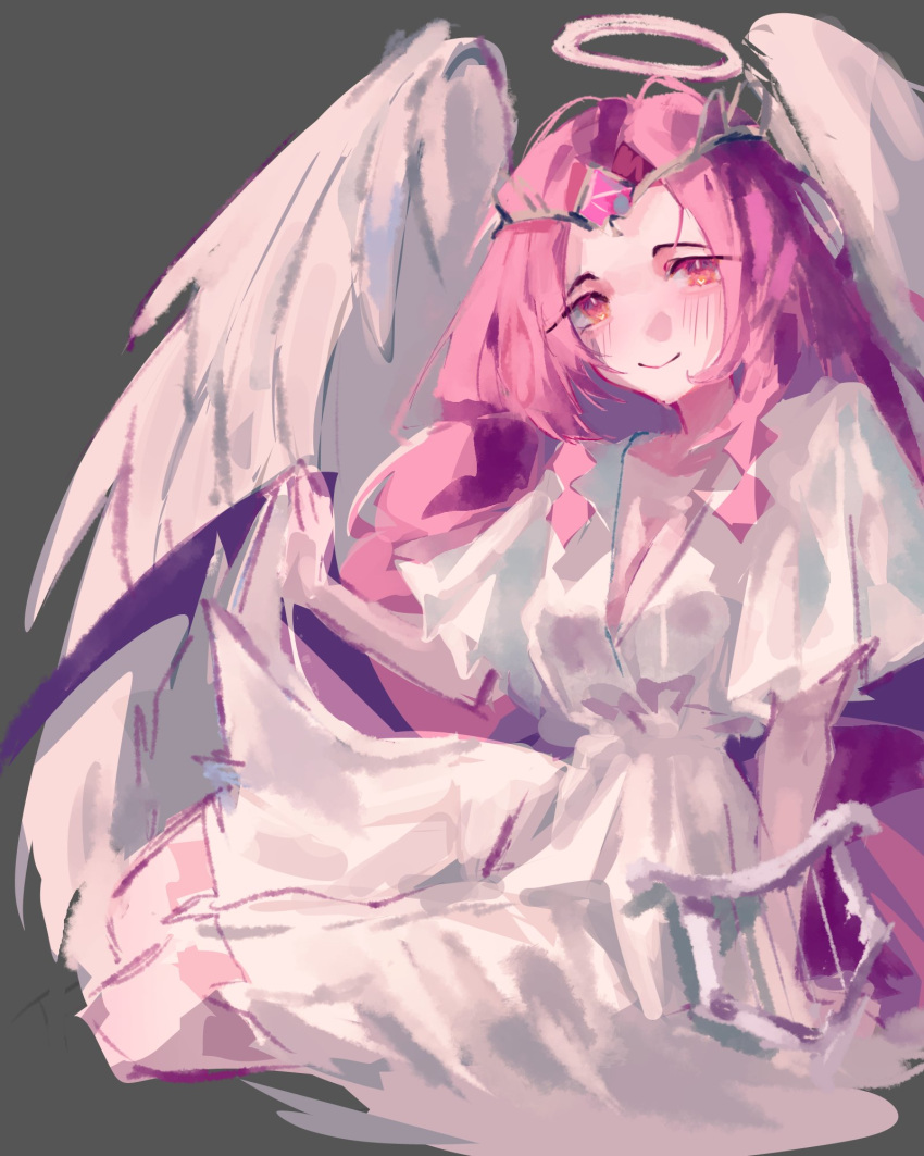 1girl, angel, angel_wings, animification, colored_skin, cookie_run, cookie_run:_kingdom, dress