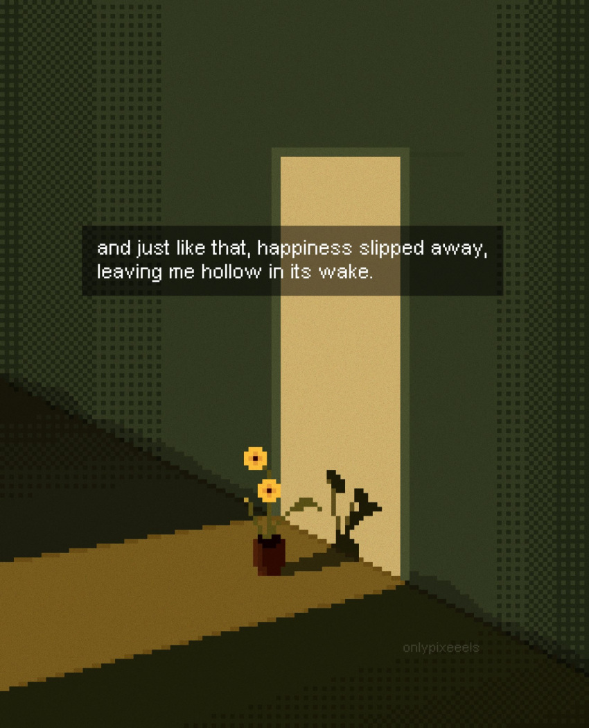 dithering, drop_shadow, english_text, flower, green_theme, highres, horizontal_spotlight, no_humans