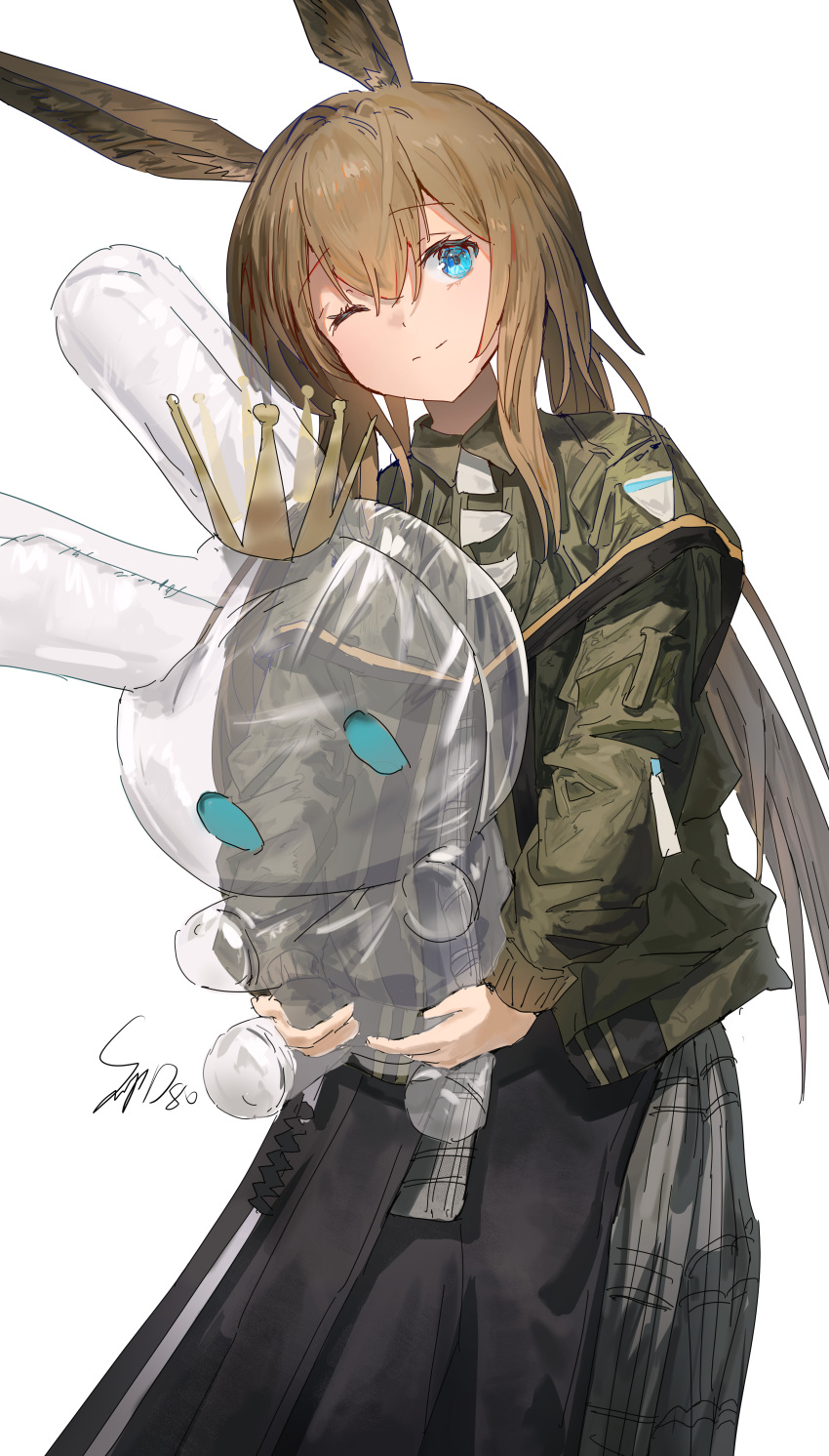 1girl, absurdres, amiya_(arknights), animal_ears, arknights, blue_eyes, brown_hair, closed_mouth