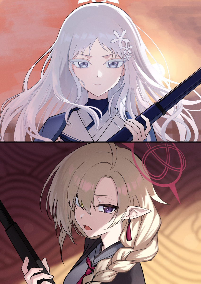 2girls, absurdres, ahoge, aoi_riko, ayame_(blue_archive), blonde_hair, blue_archive, braid