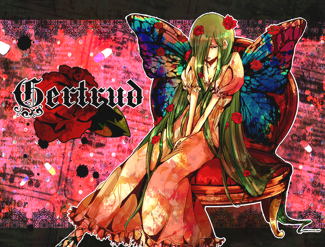 dress, gertrud_(madoka_magica), green_hair, hair_covering_one_eye, hair_over_one_eye, long_hair, mahou_shoujo_madoka_magica, mizukakegohan