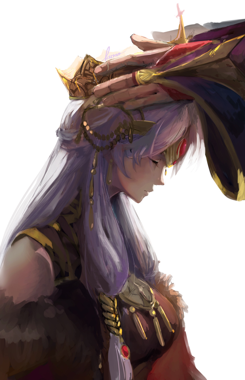 1girl, absurdres, bridal_gauntlets, commentary_request, coronation, crown, fire_emblem, fire_emblem:_radiant_dawn