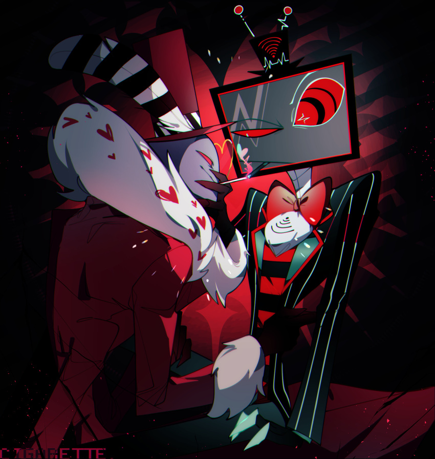 2boys, ama0805, coat, colored_skin, demon_boy, fur-trimmed_coat, fur_trim, hazbin_hotel