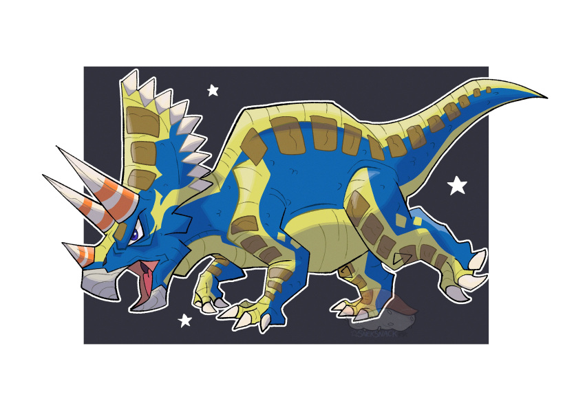 absurdres, dinosaur, fossil_fighters, from_side, full_body, highres, horns, no_humans