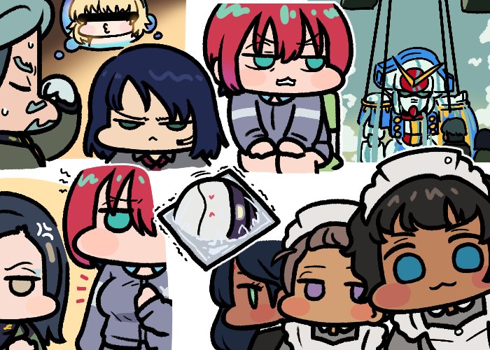2boys, 6+girls, amate_yuzuriha, aqua_eyes, athrun_zala, back, black_hair, blonde_hair