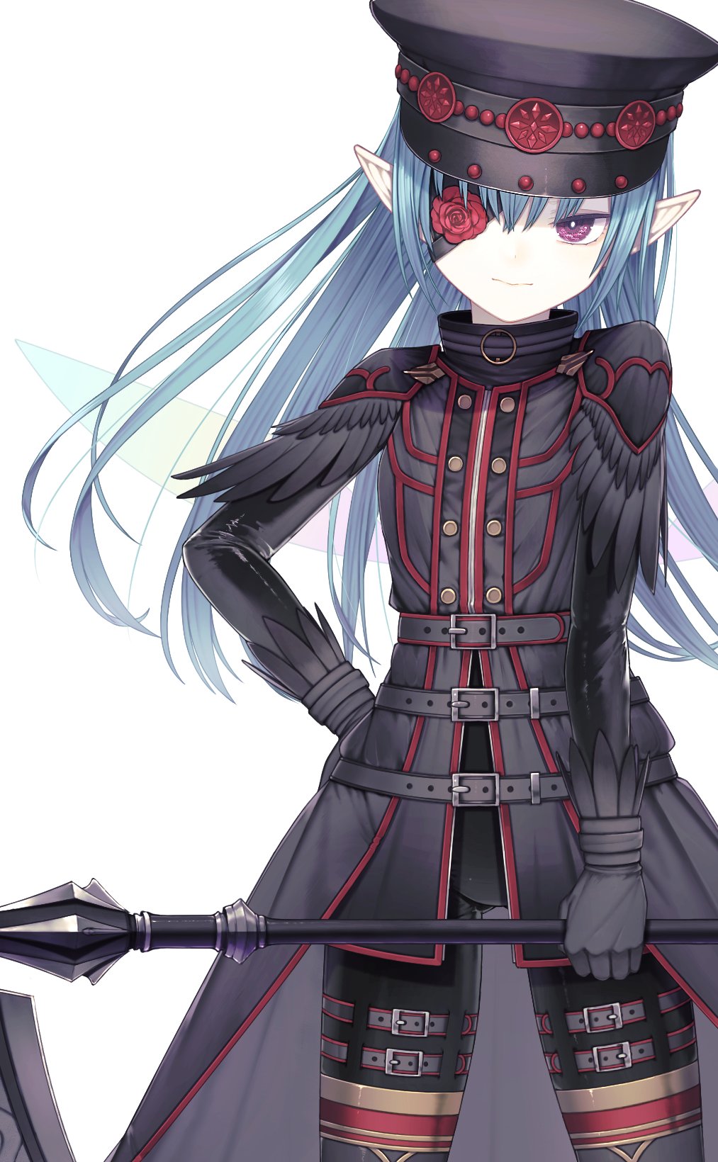 1girl, blue_hair, coat, commission, cropped, dragon_quest, dragon_quest_x, elf