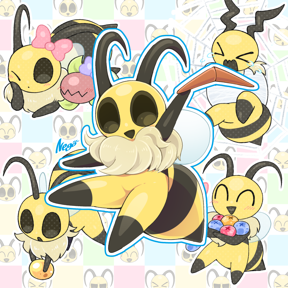 >_<, 1girl, arm_up, berry, black_eyes, boomerang, bow, bug_fables