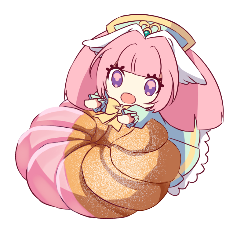 1girl, blue_dress, blue_hat, dame_x_prince, doughnut, dress, eyelashes, food