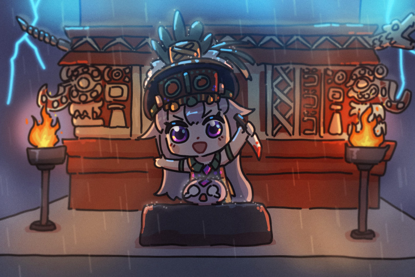 >:p, 1girl, 1other, :d, altar, architecture, bing_huyue, blush_stickers