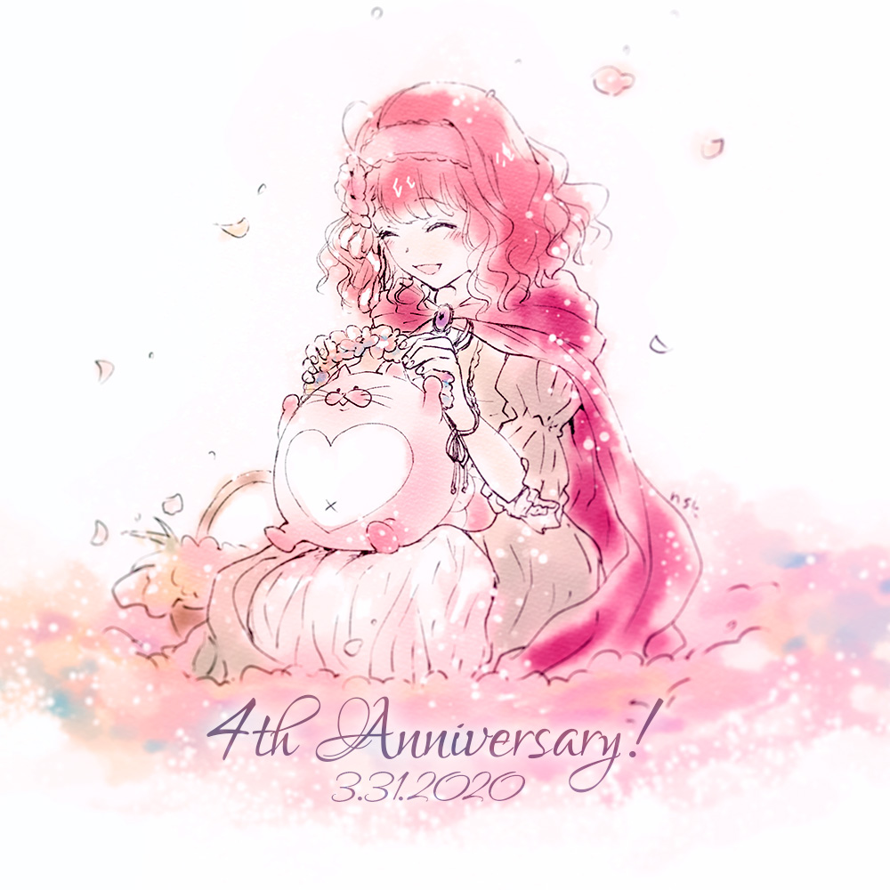 1girl, ani_inako, anniversary, basket, bracelet, cape, creature_on_lap, dame_x_prince