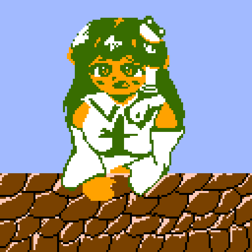1girl, blue_background, collared_shirt, commentary, detached_sleeves, english_commentary, frog_hair_ornament, green_hair