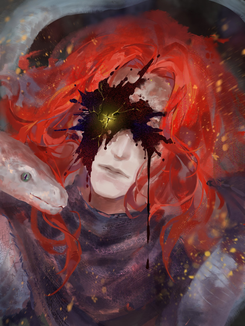 1boy, animal, commentary, curtained_hair, elden_ring, elden_ring:_shadow_of_the_erdtree, hashtag-only_commentary, highres