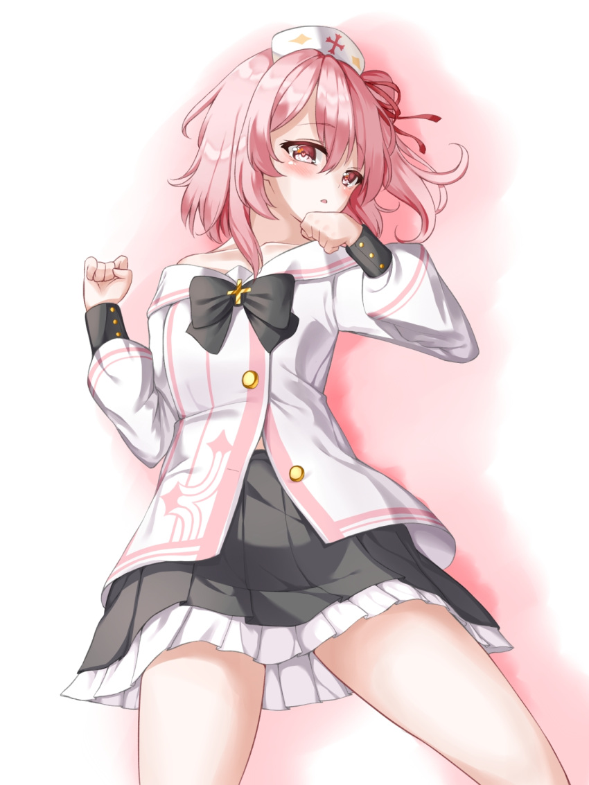 1girl, amerika_neko, black_bow, black_bowtie, black_skirt, blue_archive, blush, bow